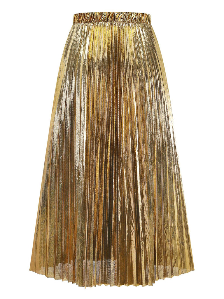 Gold pleated skirt on a white background