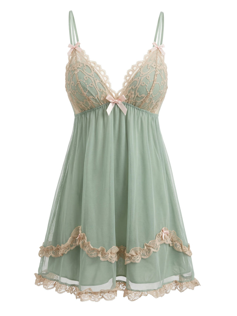 Nuisette Dentelle Filet Col V Verte Années 1930 2
