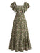 Robe Florale Col Carré Manches à Volants Verte Années 1940 2