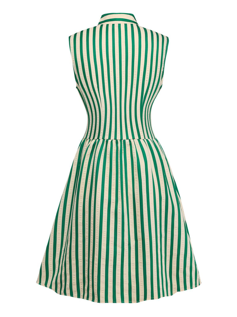 Green and white striped dress on a white background