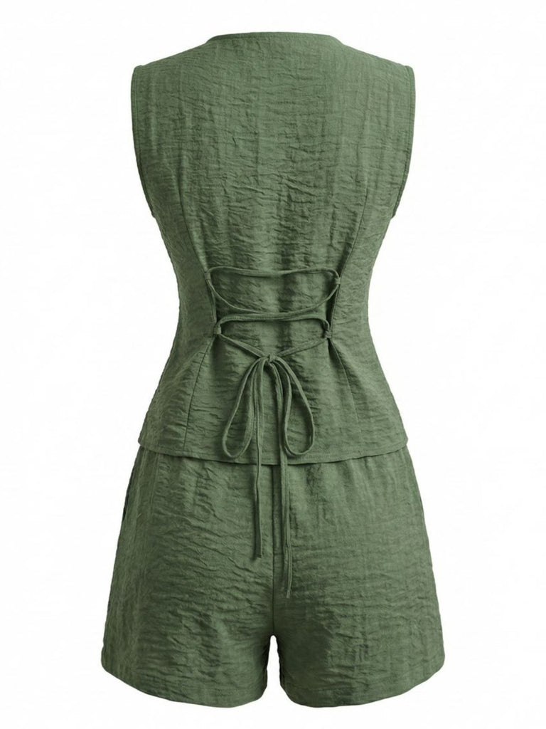 Col V à Lacets Gilet & Short Set Années 1940 3