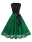 Robe Swing Sans Manches Dentelle Vert Émeraude Années 1950