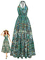 Robe Longue Paisley Dos Nu Verte Bohème Années 1970