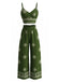 Ensemble 2 Pièces Haut à Bretelles Fines Floral & Pantalon Vert Années 1970 2