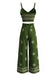 Ensemble 2 Pièces Haut à Bretelles Fines Floral & Pantalon Vert Années 1970 5