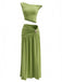 Glamorous 1930s style convertible off-shoulder top and ruched maxi skirt set with metal accents, perfect for vintage themed events and evening wear