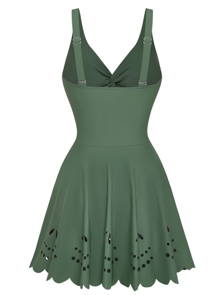 Uni Torsadé Devant Ajouré Maillot de Bain à Jupe Une Pièce Années 1930 7