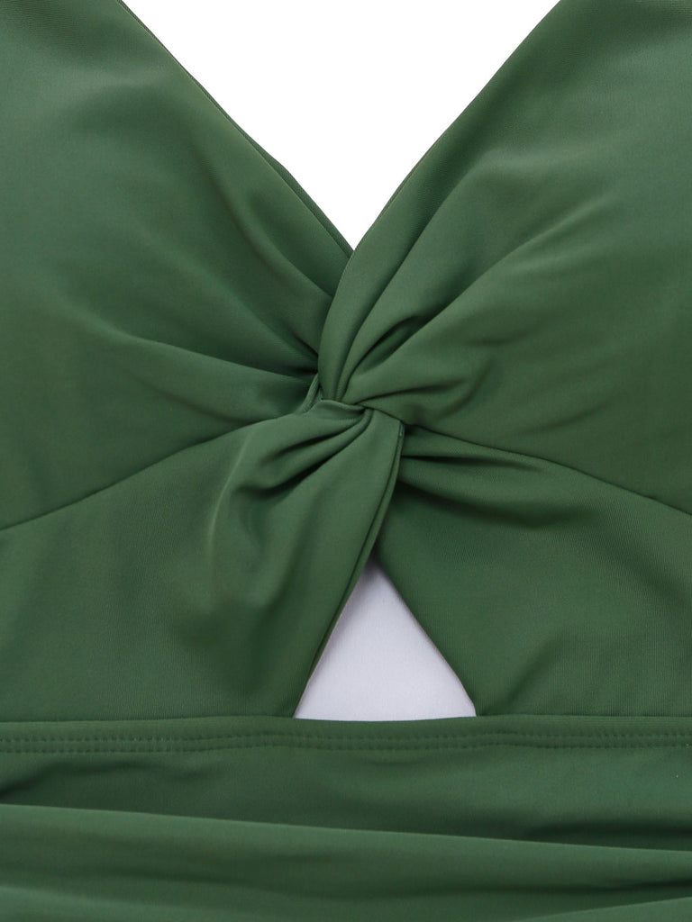 Uni Torsadé Devant Ajouré Maillot de Bain à Jupe Une Pièce Années 1930 9