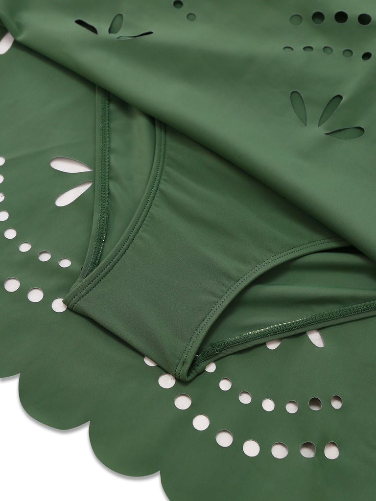 Uni Torsadé Devant Ajouré Maillot de Bain à Jupe Une Pièce Années 1930 10