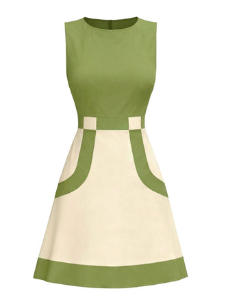 [Prévente] Robe sans manches colorblock vert et blanche des années 1960