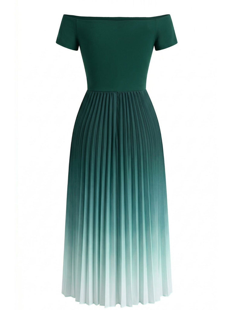 Green ombre pleated dress on a white background