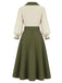 Green and beige dress with a belt on a white background
