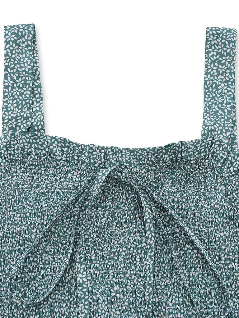 Green floral-patterned reusable bag on a white background