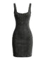 Robe en jean gris col en U et fines bretelles années 1960
