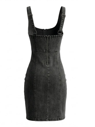 Robe à Bretelles Fines Col U en Denim Grise Années 1960
