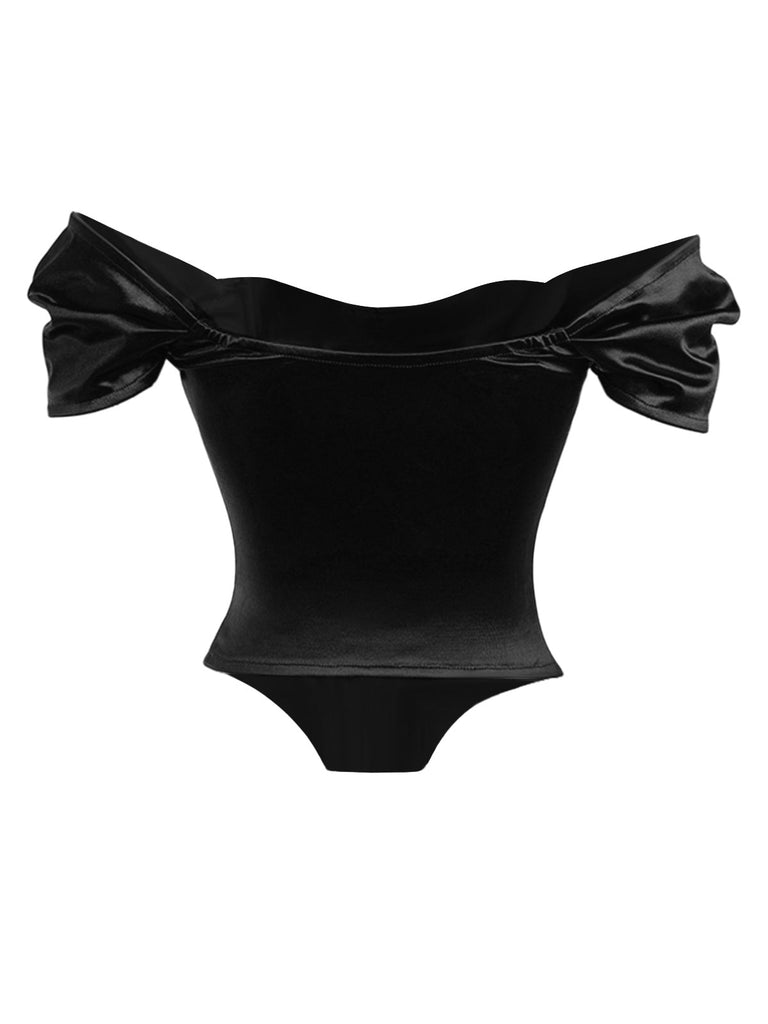 Haut à épaules dénudées en satin uni style tribunal années 1930