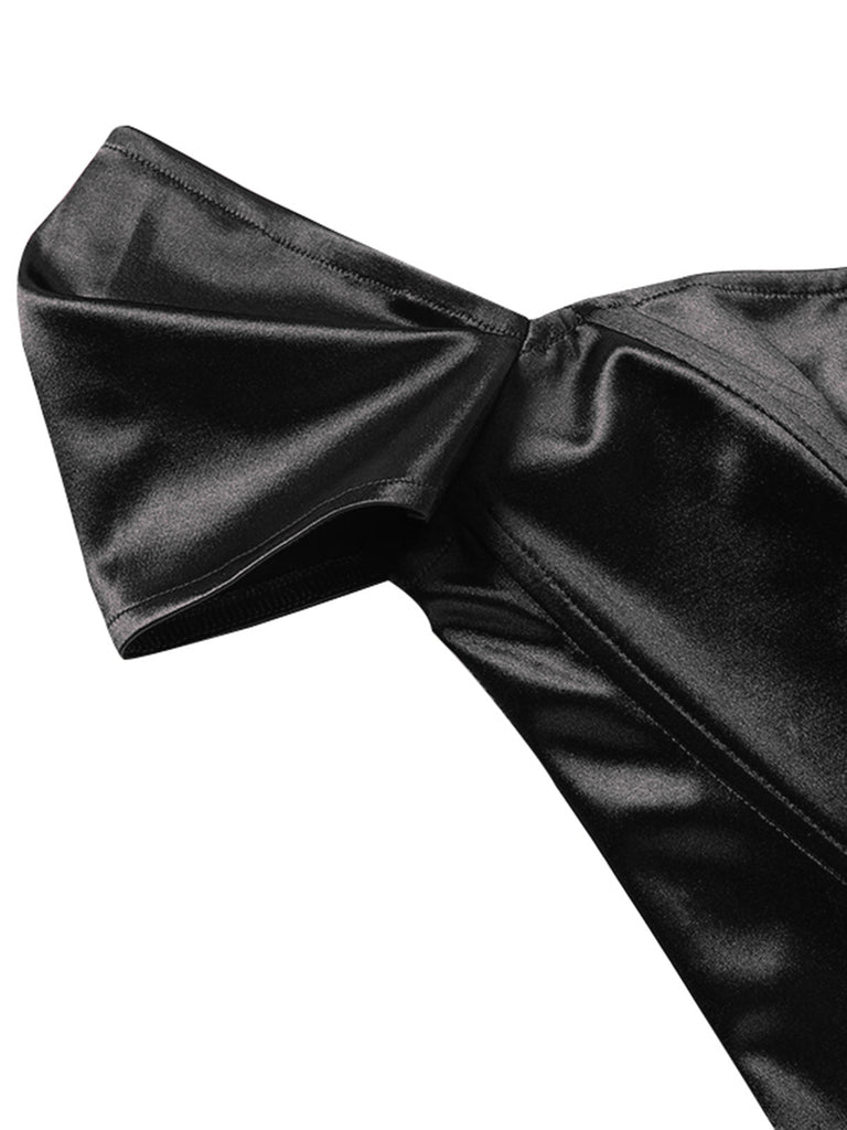 Haut à épaules dénudées en satin uni style tribunal années 1930
