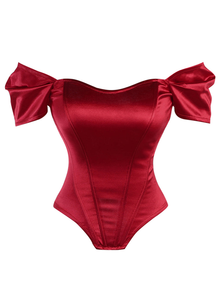 Haut à épaules dénudées en satin uni style tribunal années 1930