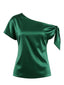 Haut Vert Uni Satin Une Épaule Tie Nœud Années 1930
