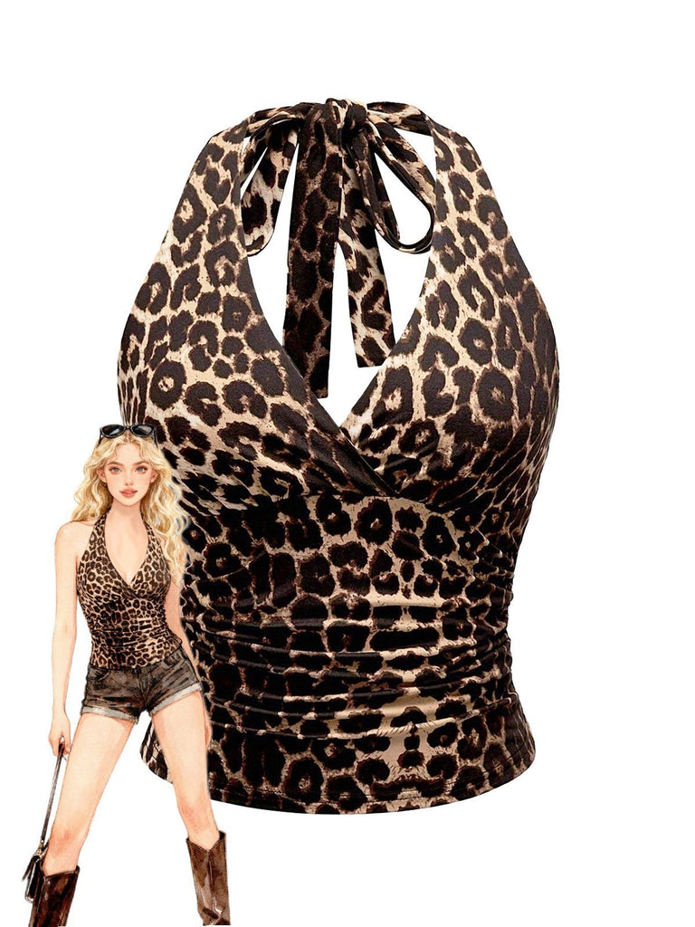 Haut cache-cœur imprimé léopard années 80