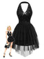 [Prévente] 2PCS robe dos nu à paillettes noires et jupe en maille des années 60