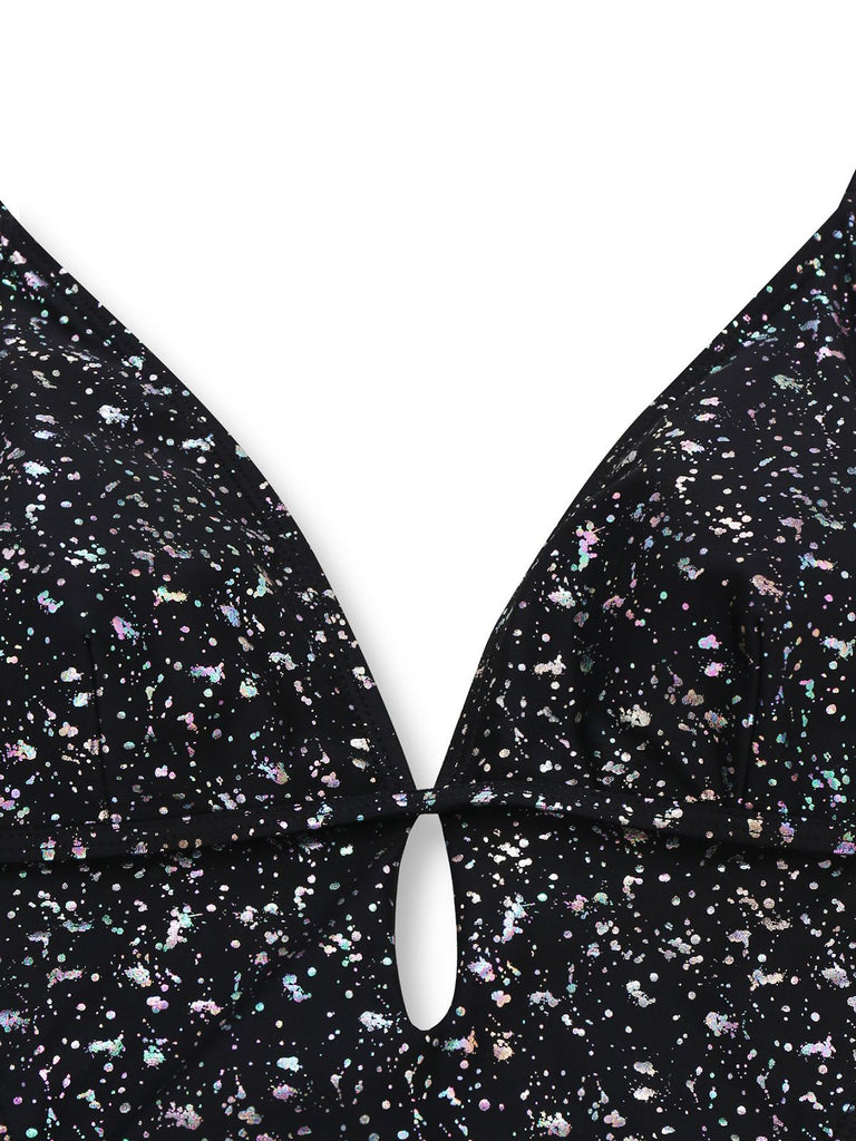 Maillot de bain une pièce réfléchissant noir des années 1980