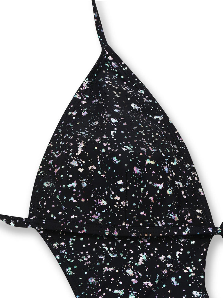 Maillot de bain une pièce réfléchissant noir des années 1980