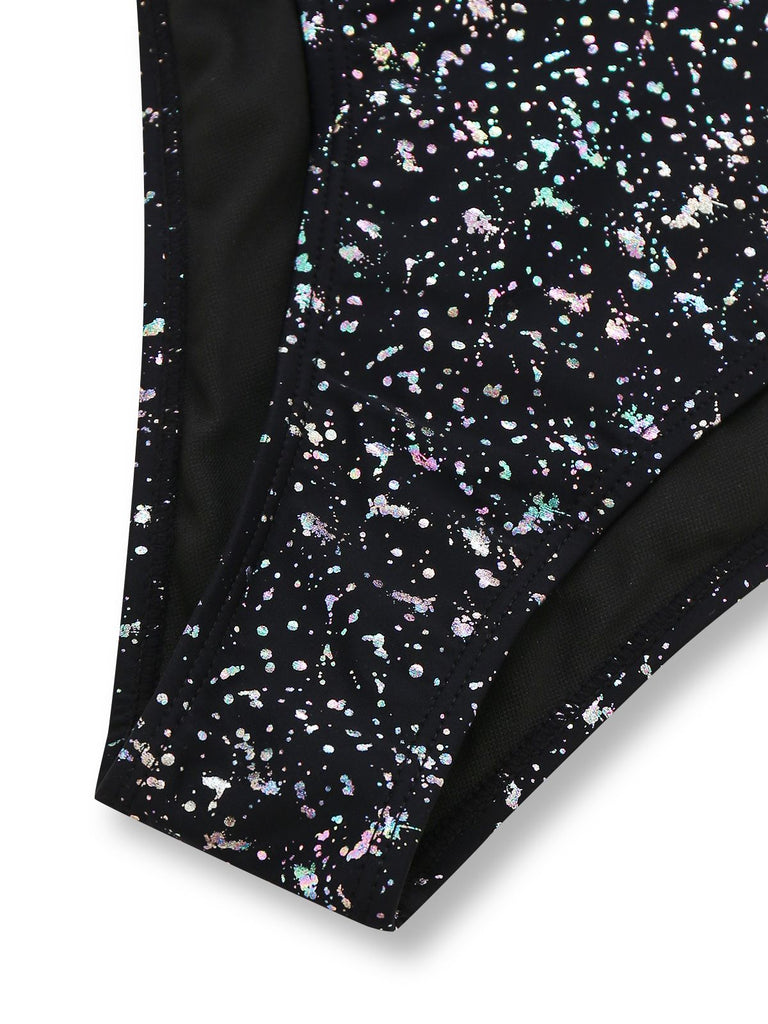 Maillot de bain une pièce réfléchissant noir des années 1980