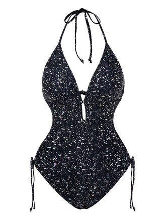 Maillot de bain une pièce réfléchissant noir des années 1980