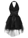 [Prévente] 2PCS robe dos nu à paillettes noires et jupe en maille des années 60