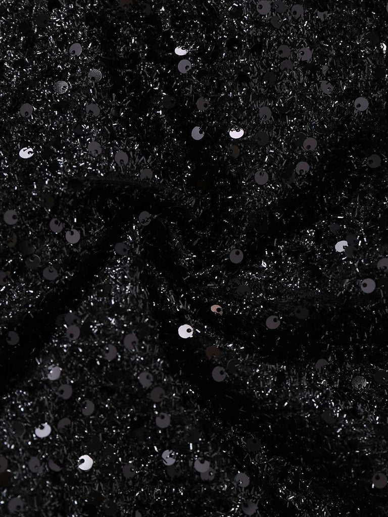 [Prévente] 2PCS robe dos nu à paillettes noires et jupe en maille des années 60