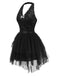 [Prévente] 2PCS robe dos nu à paillettes noires et jupe en maille des années 60