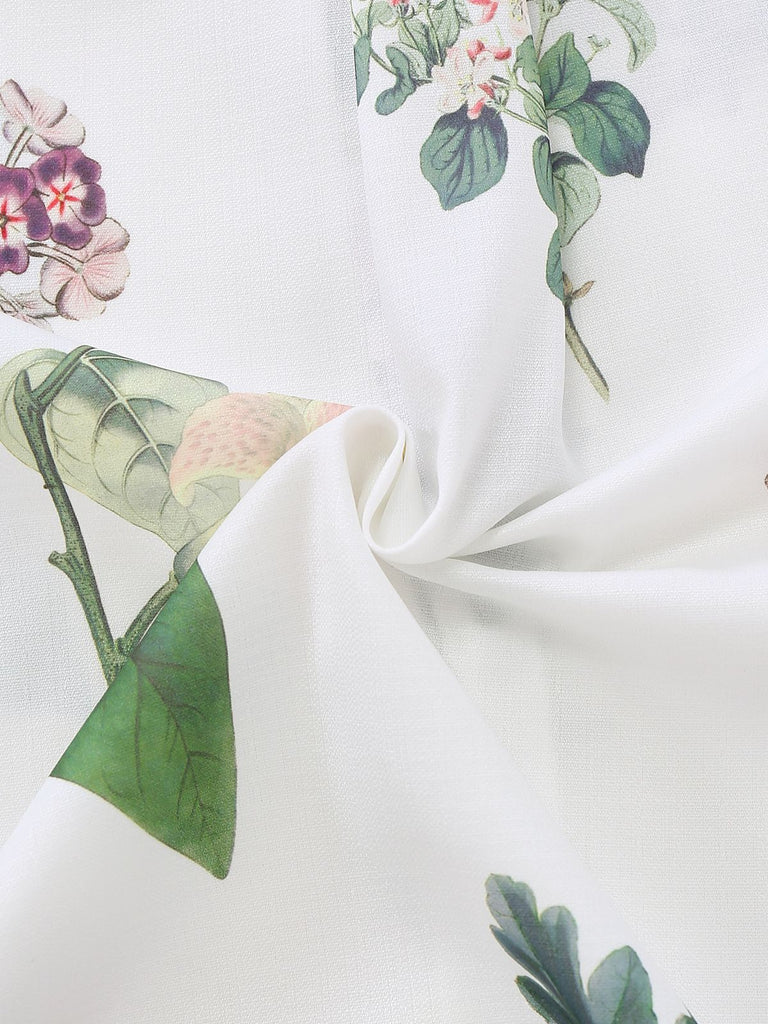 2PCS Ensemble Blouse Lin Fleurie Short Blanc Année 1960