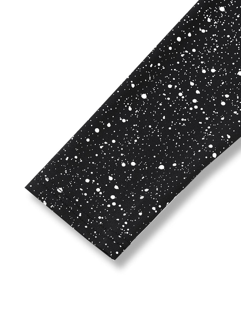 Robe noire en dentelle avec éclaboussures argentées métallisées années 1980