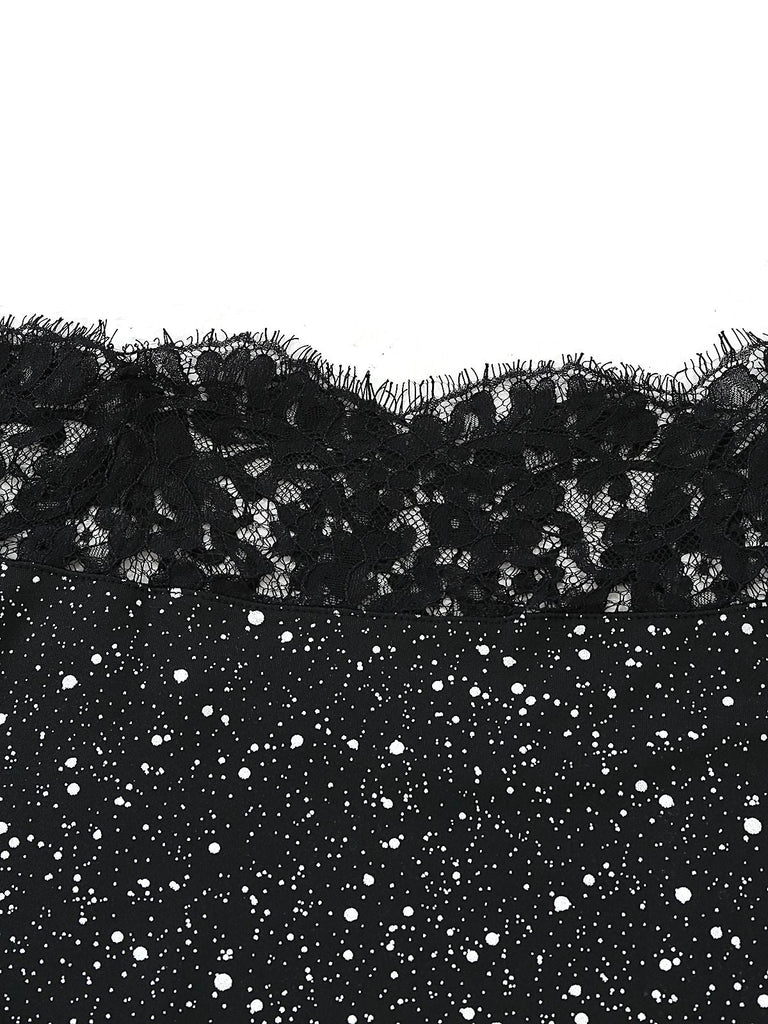 Robe noire en dentelle avec éclaboussures argentées métallisées années 1980