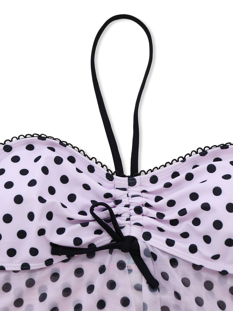 Ensemble tankini rose à pois et nœud années 1950