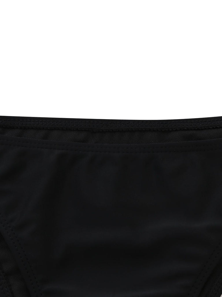 3PCS Bikini licou maille noir avec paréo 1960s