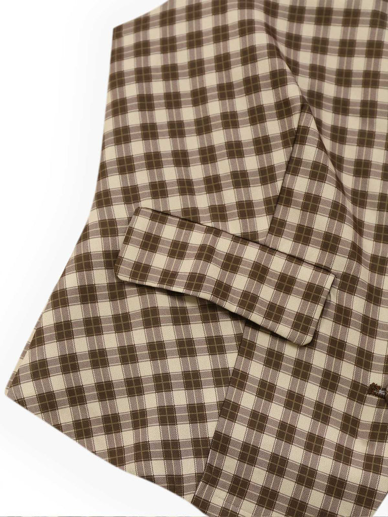 2PCS Gilet et jupe plissés à carreaux vichy marron des années 1960