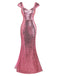 Robe longue de sirène rose à paillettes fente haute des années 1920