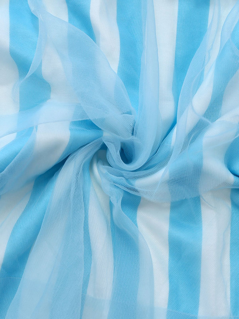 Pantalon à rayures verticales en maille et à volants étagés années 1970