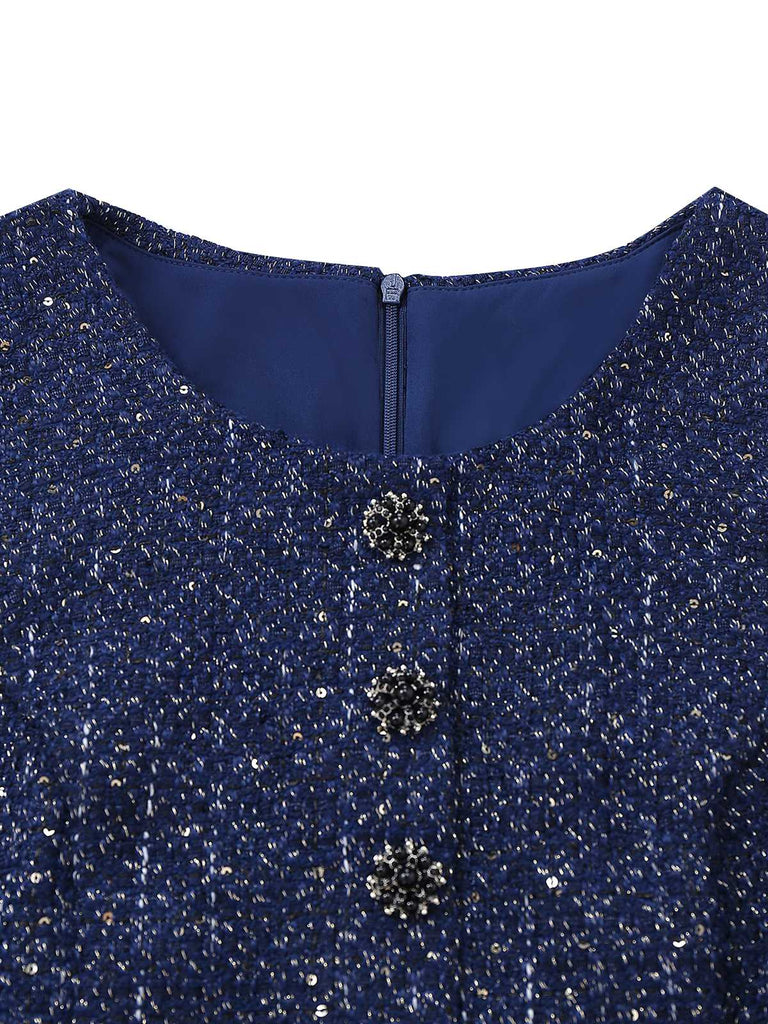 Robe plissée sans manches à boutons nacrés et ceinture années 1960