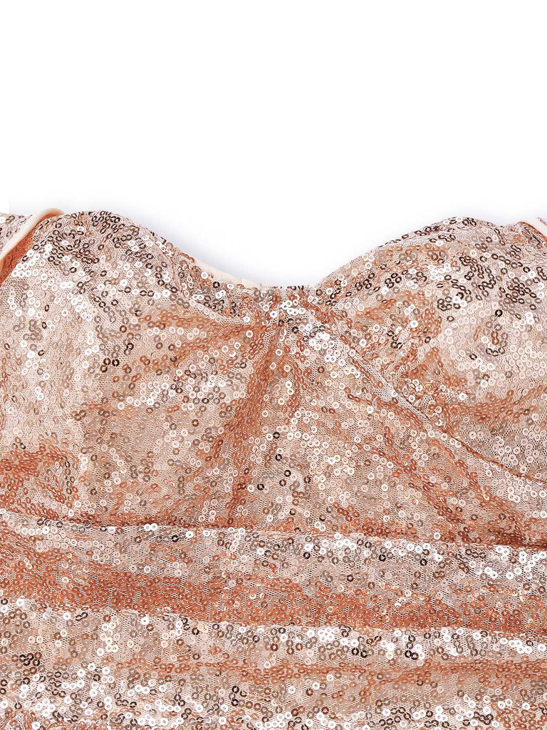 Robe à sequins champagne à épaules dénudées années 1930
