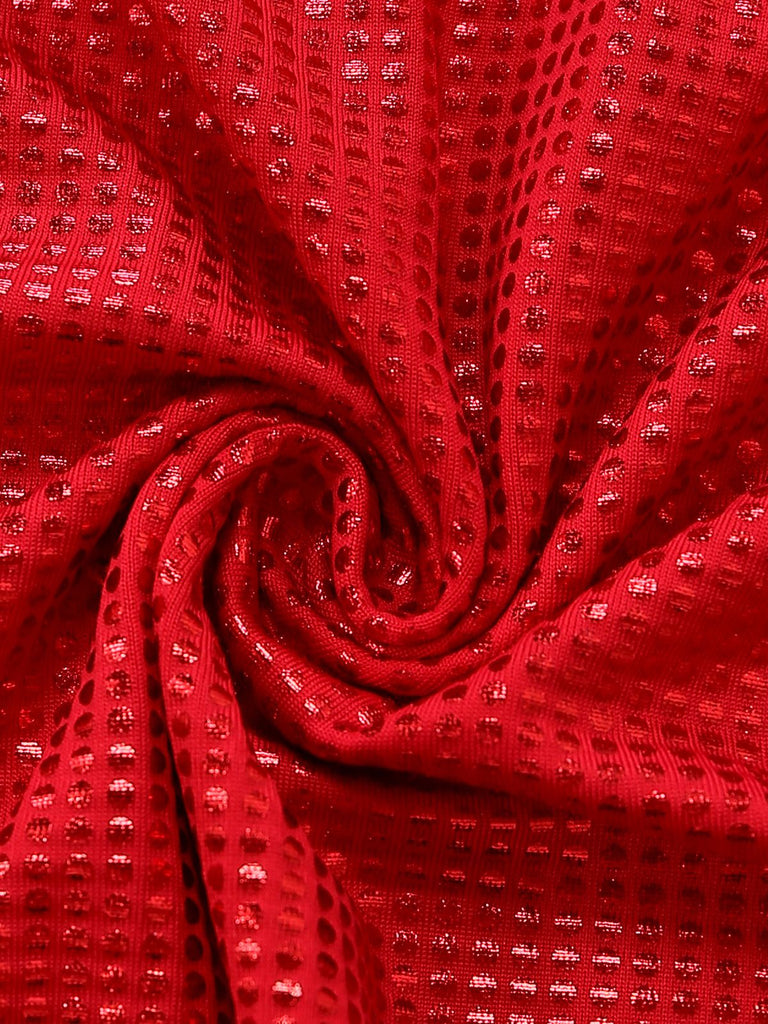 Robe uni maille pailletée boucle col carré 1980s