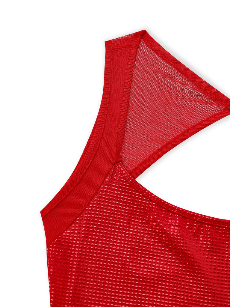 Robe uni maille pailletée boucle col carré 1980s