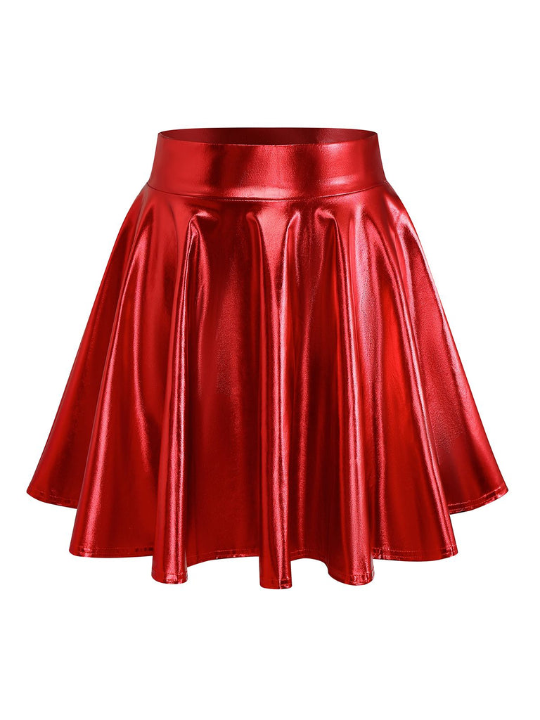 1970s Jupe plissée métallisée disco unie