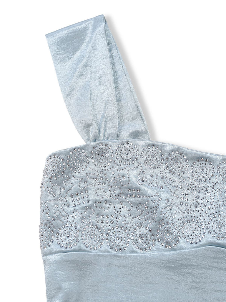 Robe maxi satin bretelles larges strass 1930s