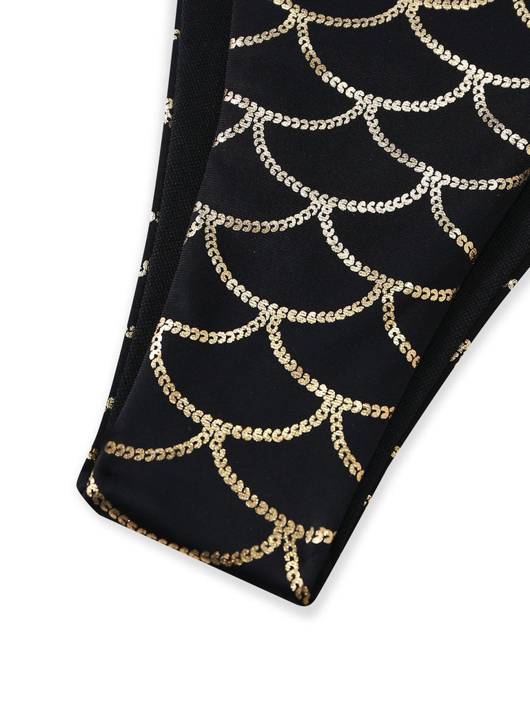 Ensemble bikini écailles sirène dos nu Noire Doré années 1970