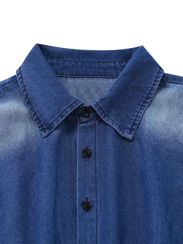 Combinaison Denim Revers Boutonnée Ceinturée Années 70