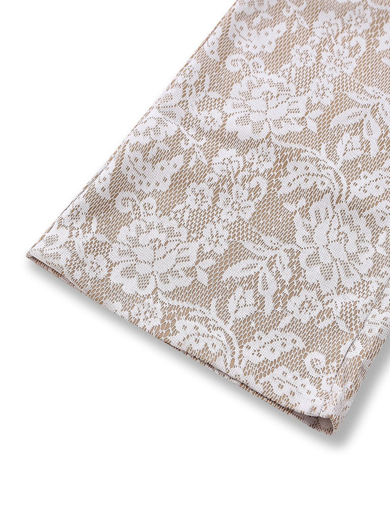 Combinaison blanche en dentelle manches longues jambes évasées 1970s