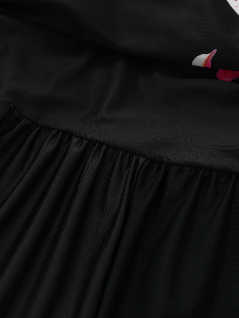 Maillot de bain une pièce tankini à fleurs noires années 1940